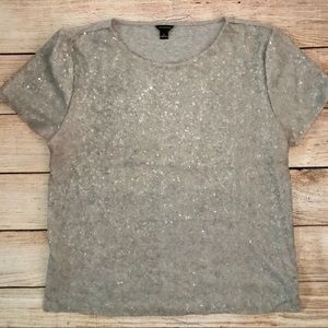 Ann Taylor Short Sleeve Sequin Gray Top